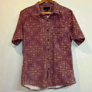 21Men Short Sleeve Button Up Shirt Large  Paisley Pocket Pattern 100% Cotton Fun